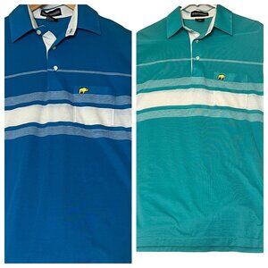 2 Vintage Jack Nicklaus Striped Polo Shirts Medium Blue & Green Cotton Blend 1 f